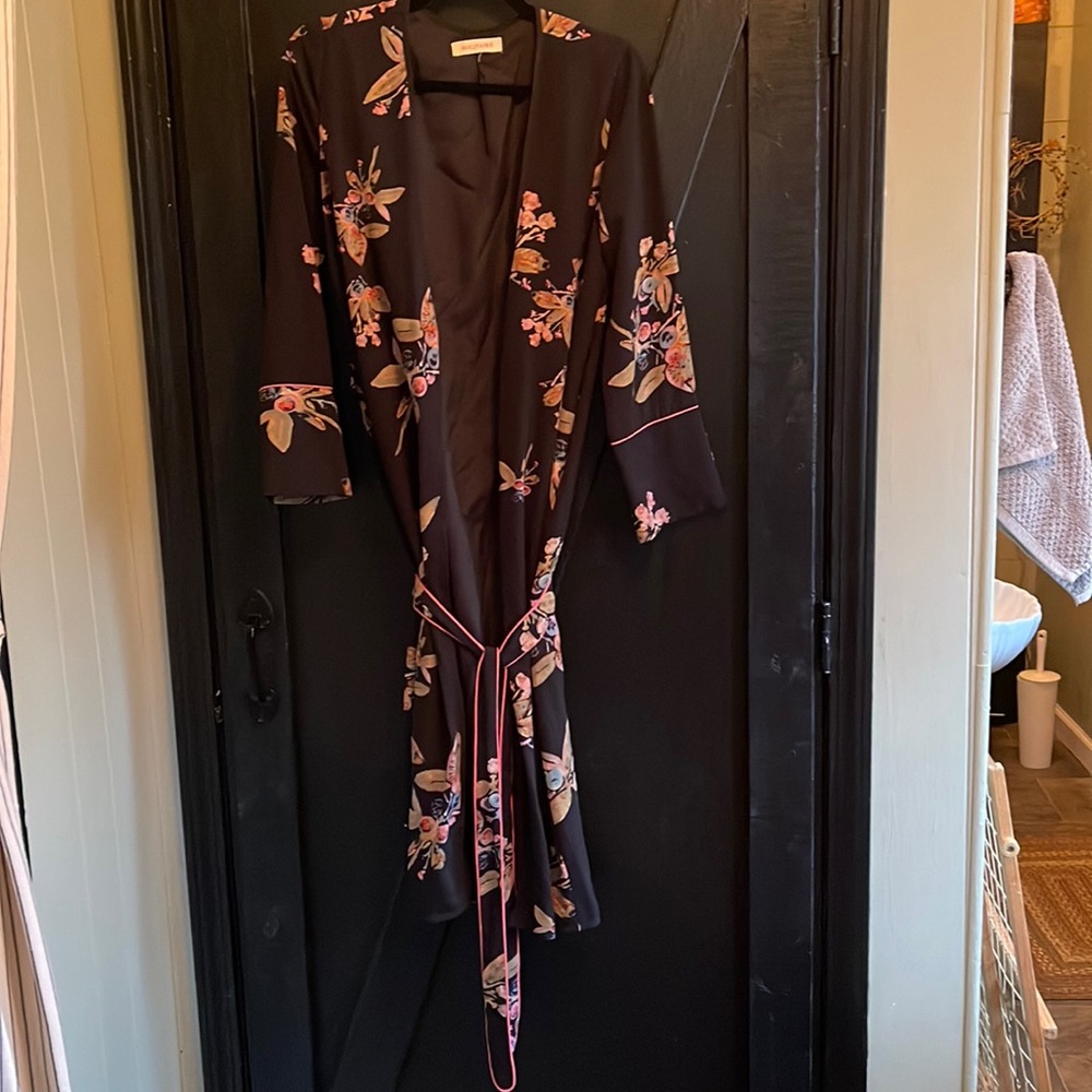 Dress with belt. Lined. Multi color black floral.